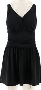 Denim & Co Beach Rouched Swimdress Black Size 16